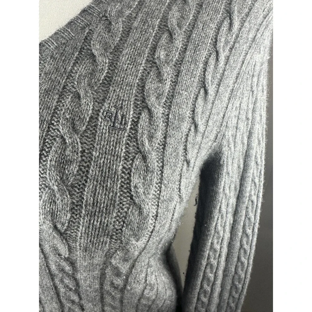 Vtg Lauren Ralph Lauren Cashmere V-Neck Pullover Sweater Gray Women's Medium - Picture 9 of 14